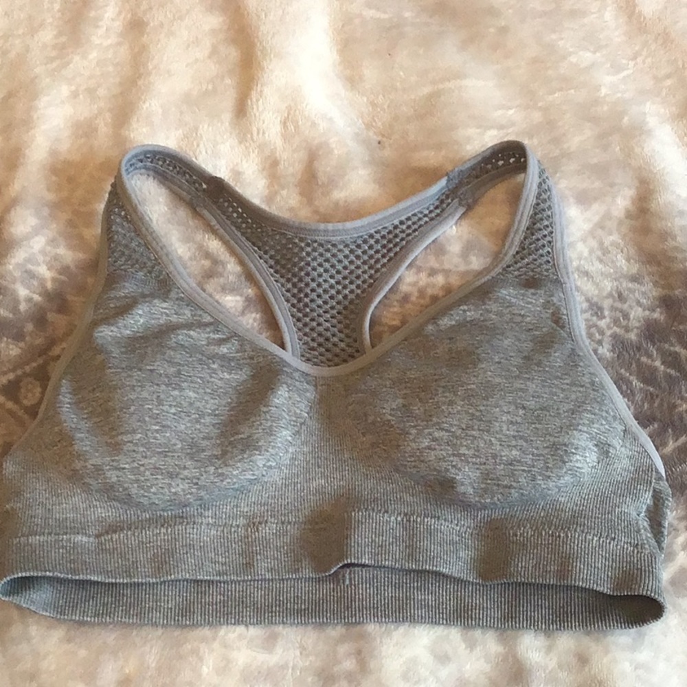 Grey sports bra.